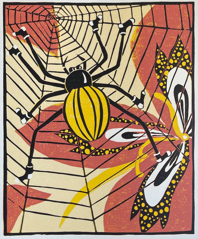 One Little Spider — relief print by Kate Goetz
