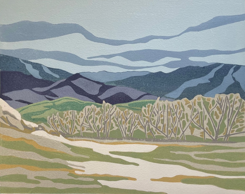 Rattler Mountain, CA — relief print by Kate Goetz