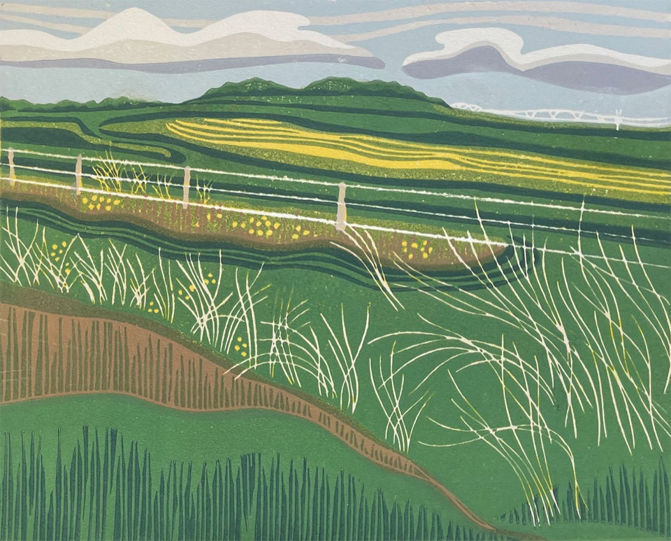 June in Southern Alberta — relief print by Kate Goetz