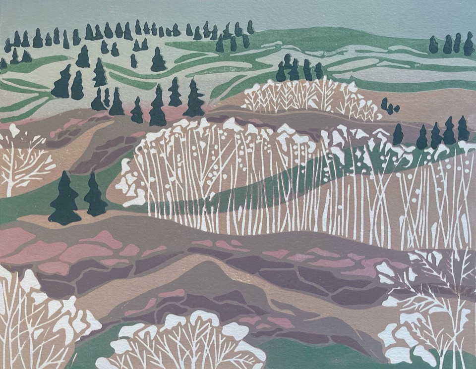 Spring Comes Like a Rose — relief print by Kate Goetz