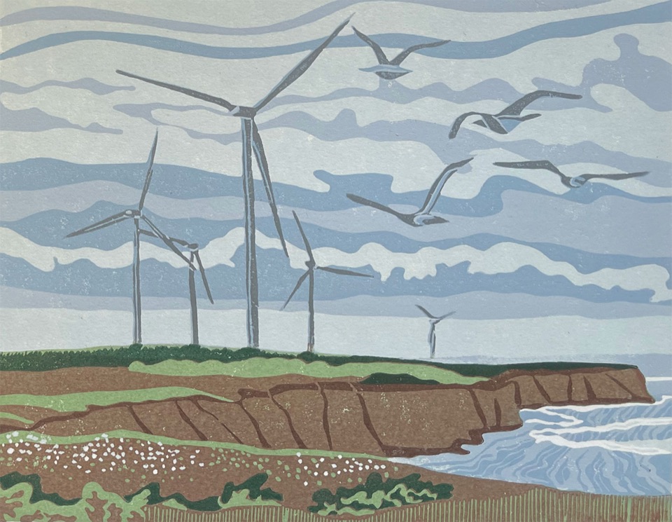 Wings of the Wind, Tignish, PEI — relief print by Kate Goetz