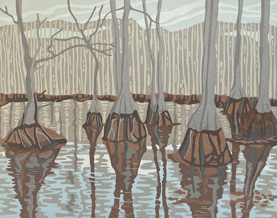 What Lies Hidden — relief print by Kate Goetz