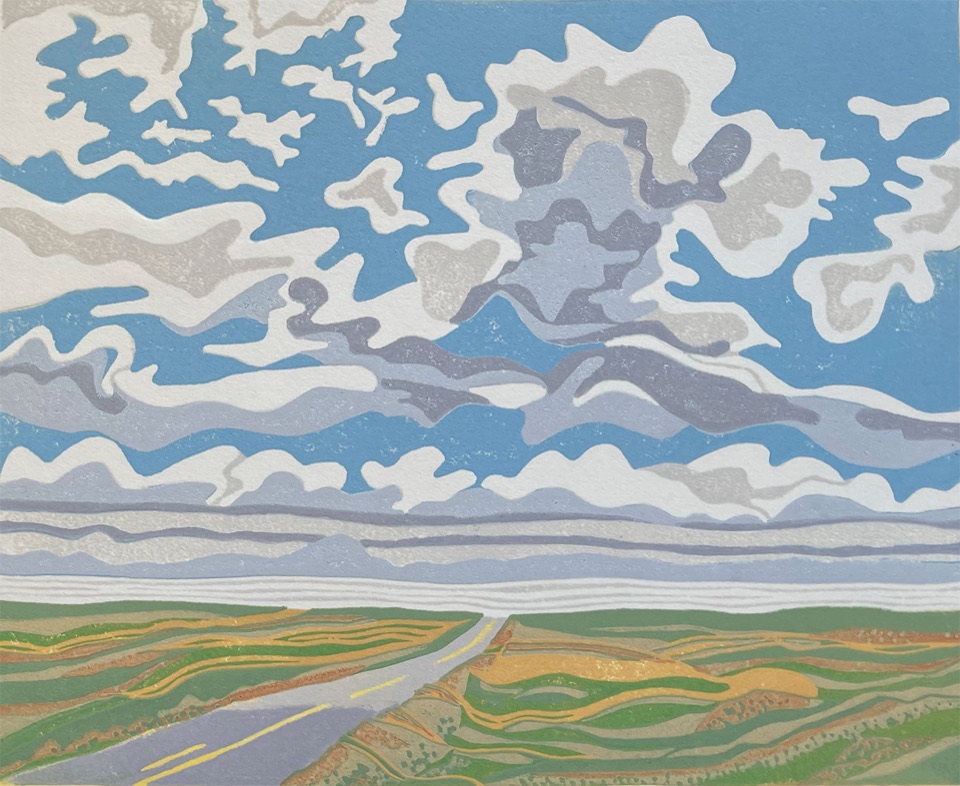 Land of the Living Sky, Saskatchewan — relief print by Kate Goetz